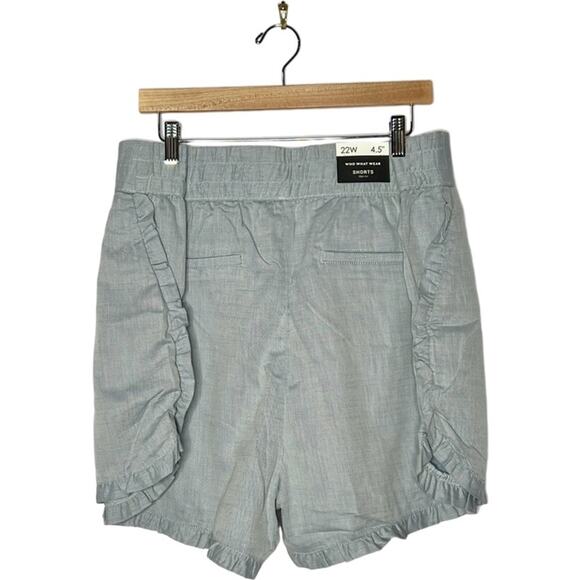 NWT who what wear Chambray twill blue ruffle edges cotton shorts size 22W - Picture 2 of 7